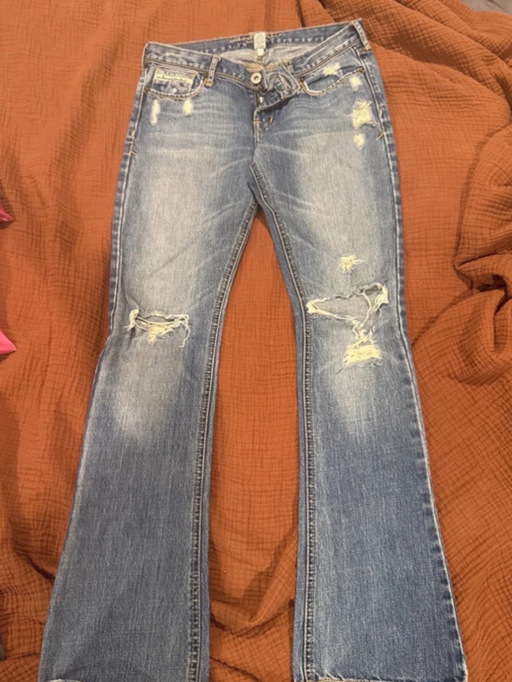 Girls Distressed Blue Flare Jeans